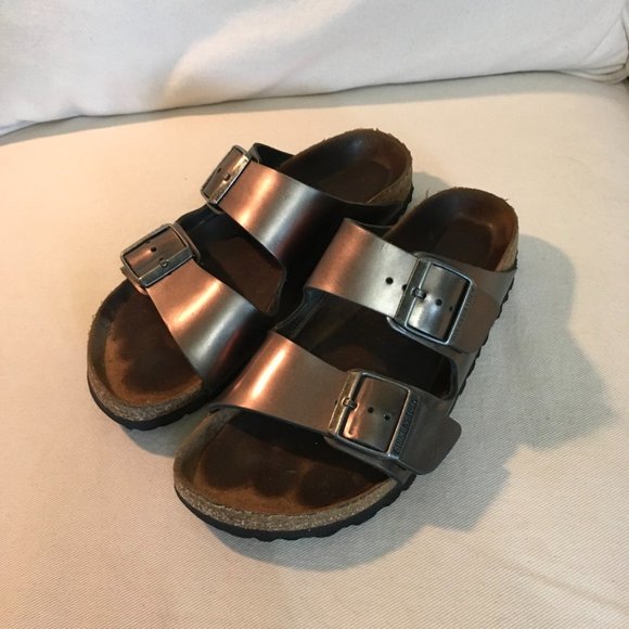 Birkenstock Shoes - Birkenstock Arizona Metallic Gray Sandal